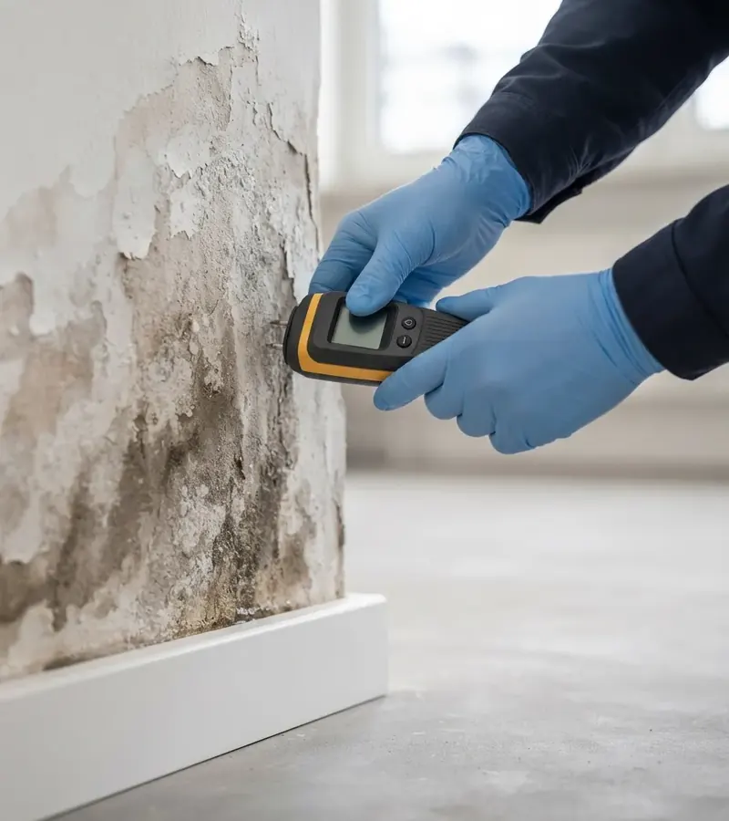 Muro con umidità di risalita e distacco dell'intonaco a Genova